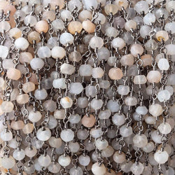 4mm Multi Moonstone Faceted Rondelles on Black Gold Plated Chain by the Foot (ONLINE ORDER ONLY)