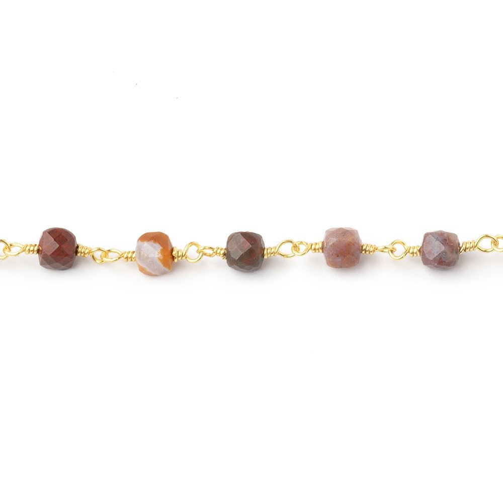 4mm Ocean Jasper Micro Faceted Cubes on Gold Plated Chain (ONLINE ORDER ONLY)