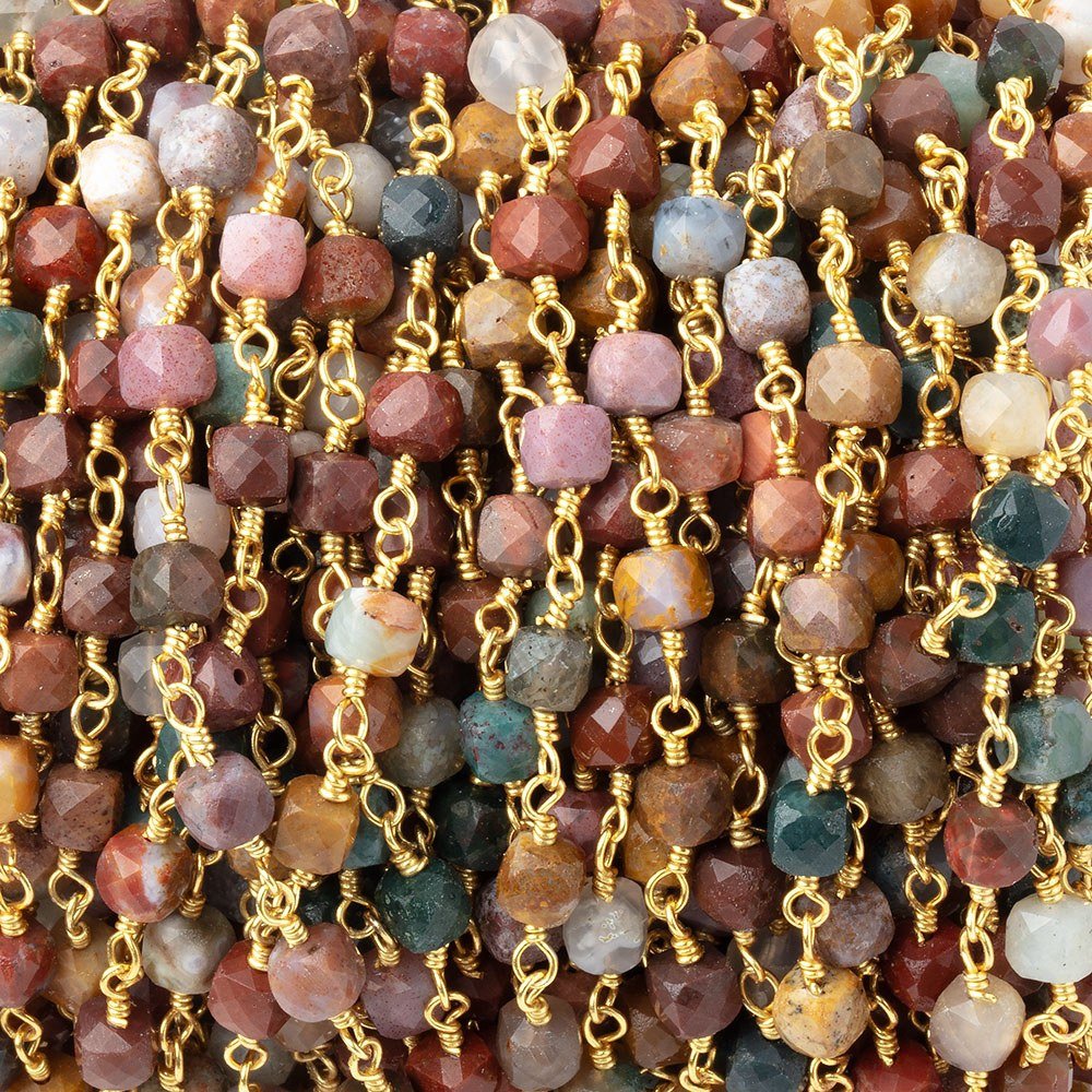 4mm Ocean Jasper Micro Faceted Cubes on Gold Plated Chain (ONLINE ORDER ONLY)