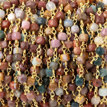 4mm Ocean Jasper Micro Faceted Cubes on Gold Plated Chain (ONLINE ORDER ONLY)