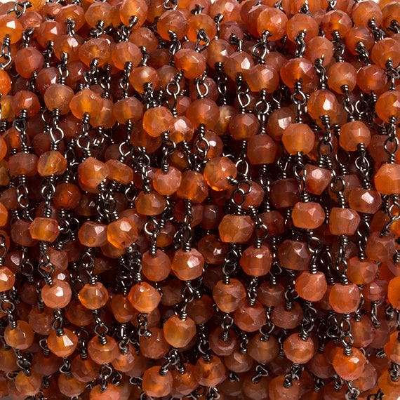 4mm Carnelian faceted rondelle Black Gold Chain by the foot 34 pieces (ONLINE ORDER ONLY)