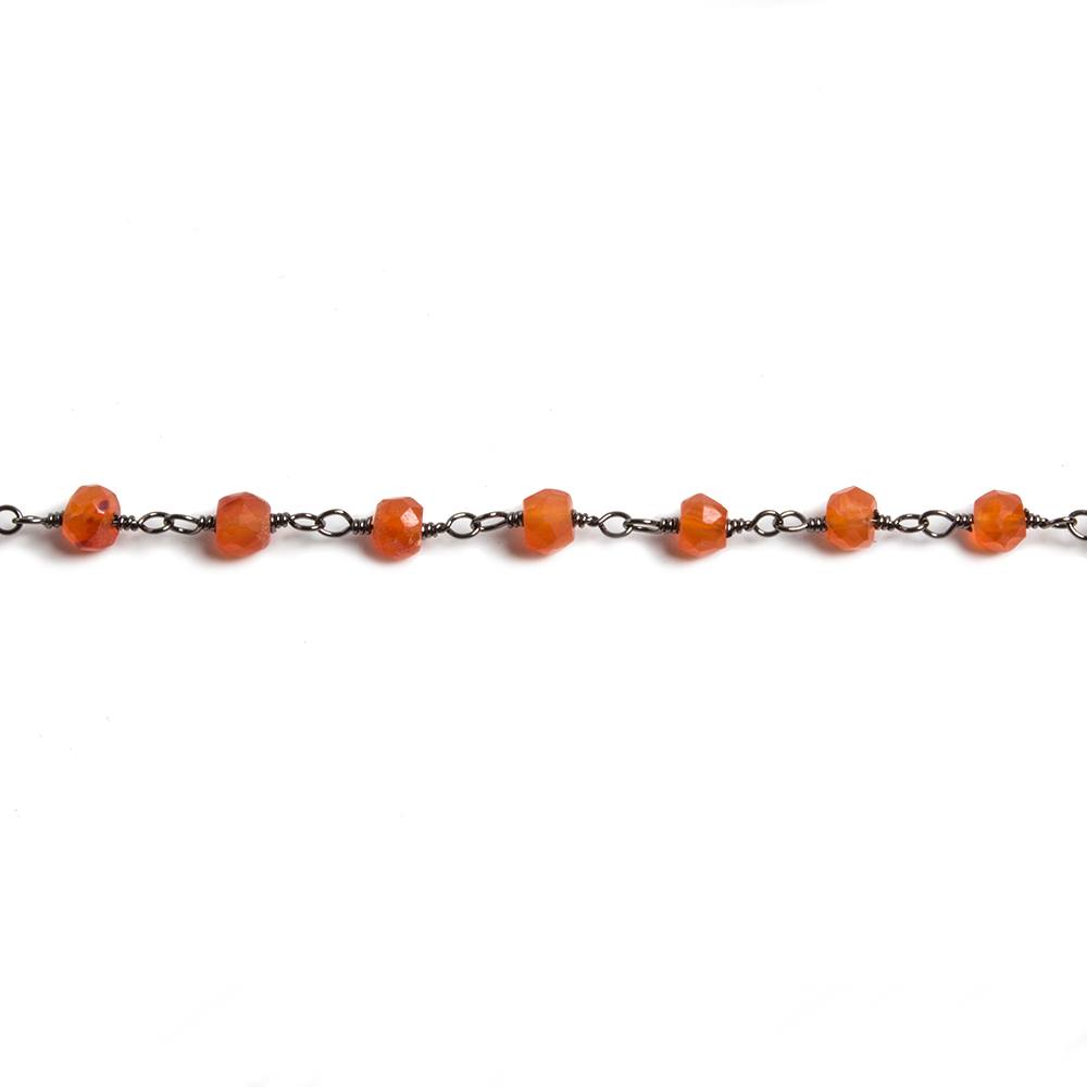 4mm Carnelian faceted rondelle Black Gold Chain by the foot 34 pieces (ONLINE ORDER ONLY)
