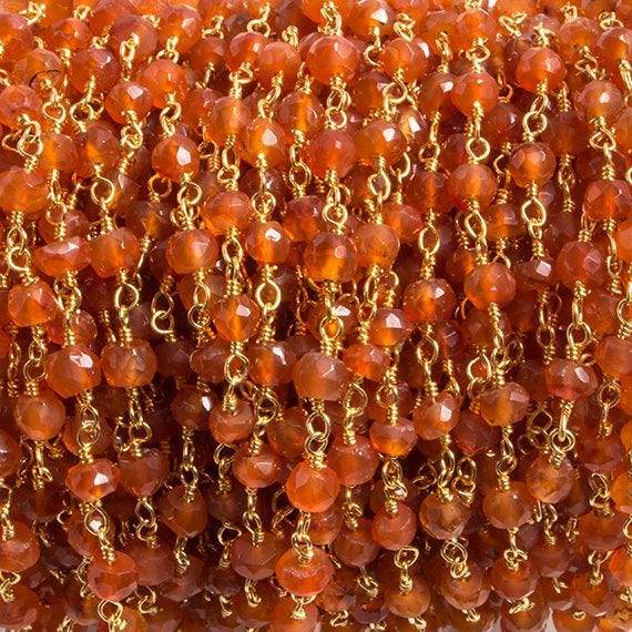 4mm Carnelian faceted rondelle Gold Chain by the foot 34 pieces (ONLINE ORDER ONLY)
