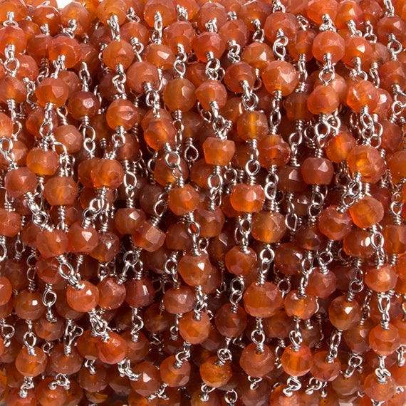 4mm Carnelian faceted rondelle Silver Chain by the foot 34 pieces (ONLINE ORDER ONLY)