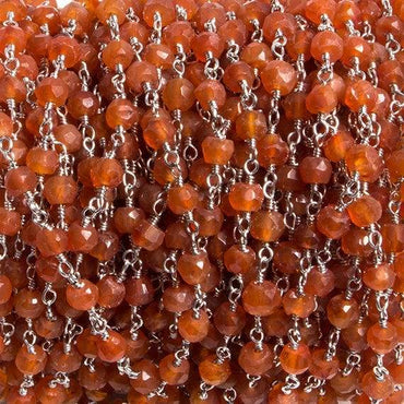 4mm Carnelian faceted rondelle Silver Chain by the foot 34 pieces (ONLINE ORDER ONLY)
