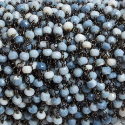 4mm Owyhee Denim Blue Opal  faceted rondelle Black Gold Chain (ONLINE ORDER ONLY)