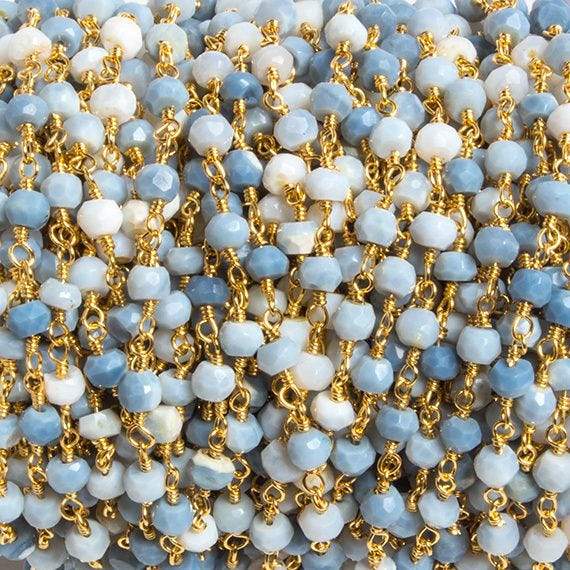 4mm Owyhee Denim Blue Opal faceted rondelle Gold Chain by the foot 34 pieces (ONLINE ORDER ONLY)