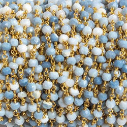 4mm Owyhee Denim Blue Opal faceted rondelle Gold Chain by the foot 34 pieces (ONLINE ORDER ONLY)