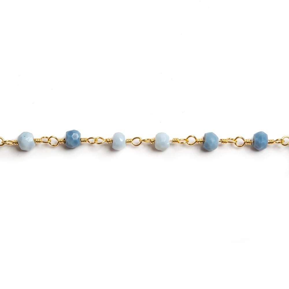 4mm Owyhee Denim Blue Opal faceted rondelle Gold Chain by the foot 34 pieces (ONLINE ORDER ONLY)