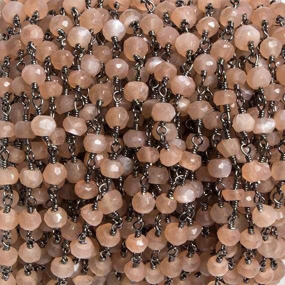 4mm Peach Moonstone faceted rondelle Black Gold Chain by the foot 34 pieces (ONLINE ORDER ONLY)