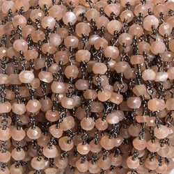 4mm Peach Moonstone faceted rondelle Black Gold Chain by the foot 34 pieces (ONLINE ORDER ONLY)
