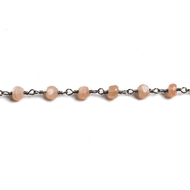4mm Peach Moonstone faceted rondelle Black Gold Chain by the foot 34 pieces (ONLINE ORDER ONLY)