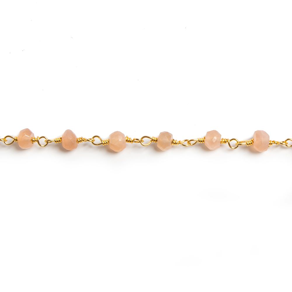4mm Peach Moonstone faceted rondelle Gold Chain by the foot 34 pieces (ONLINE ORDER ONLY)
