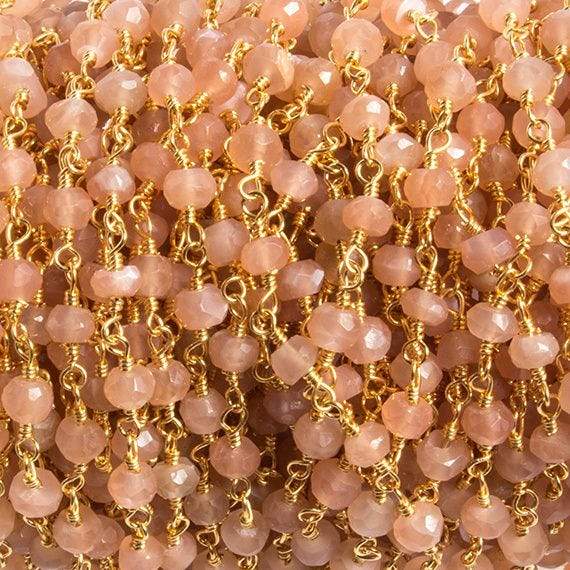 4mm Peach Moonstone faceted rondelle Gold Chain by the foot 34 pieces (ONLINE ORDER ONLY)