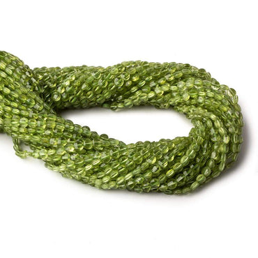 4mm Peridot checkerboard calibrated faceted coins 12.5 inch 85 beads AAA (ONLINE ORDER ONLY)