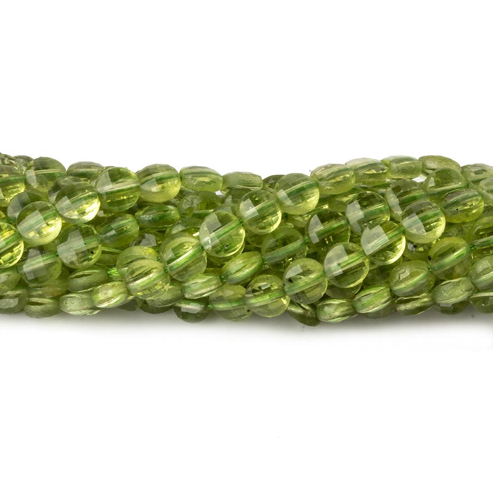 4mm Peridot checkerboard calibrated faceted coins 12.5 inch 85 beads AAA (ONLINE ORDER ONLY)