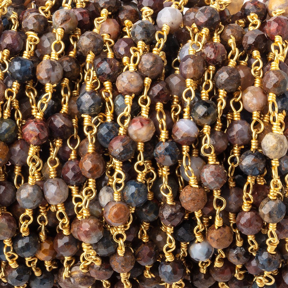 4mm Pietersite Micro Faceted Rounds on Gold Plated Chain (ONLINE ORDER ONLY)