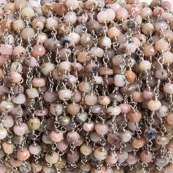 4mm Pink Peruvian Opal faceted rondelle Silver Chain by the foot 34 pieces (ONLINE ORDER ONLY)