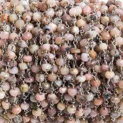 4mm Pink Peruvian Opal faceted rondelle Silver Chain by the foot 34 pieces (ONLINE ORDER ONLY)