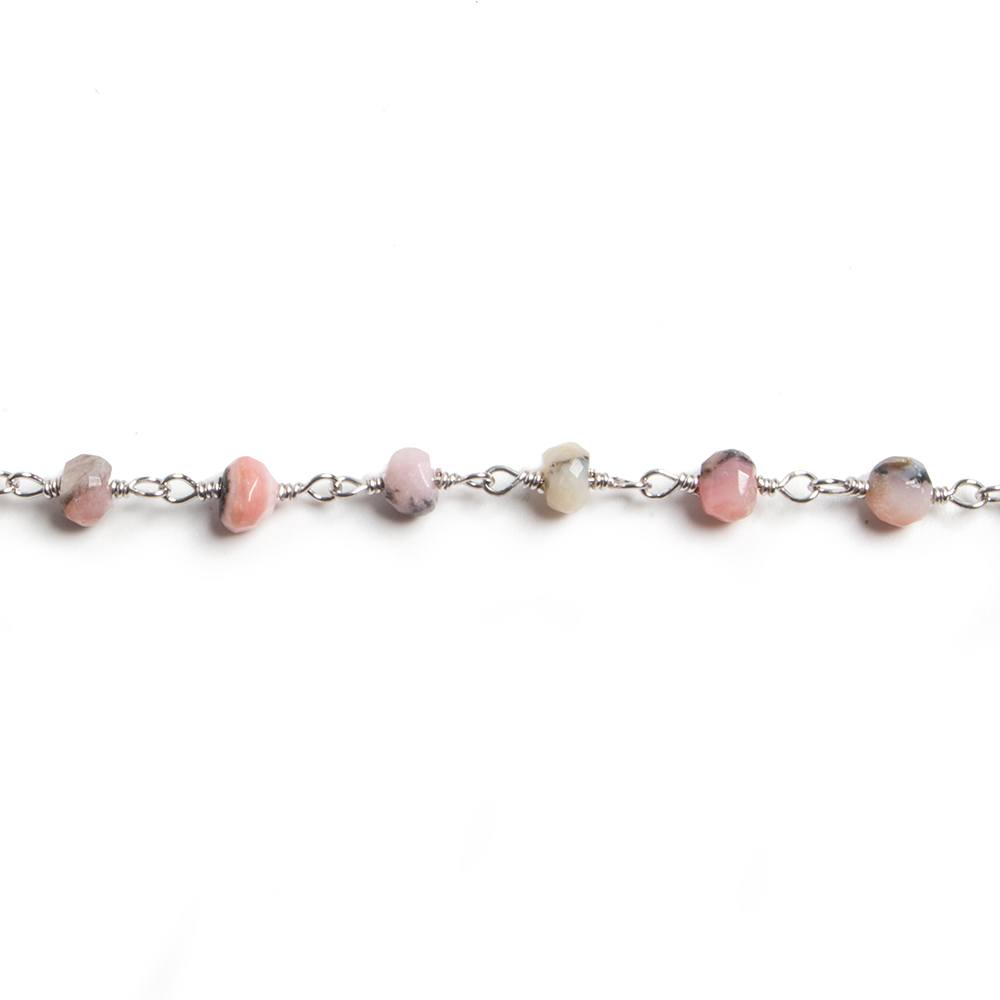 4mm Pink Peruvian Opal faceted rondelle Silver Chain by the foot 34 pieces (ONLINE ORDER ONLY)