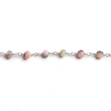 4mm Pink Peruvian Opal faceted rondelle Silver Chain by the foot 34 pieces (ONLINE ORDER ONLY)