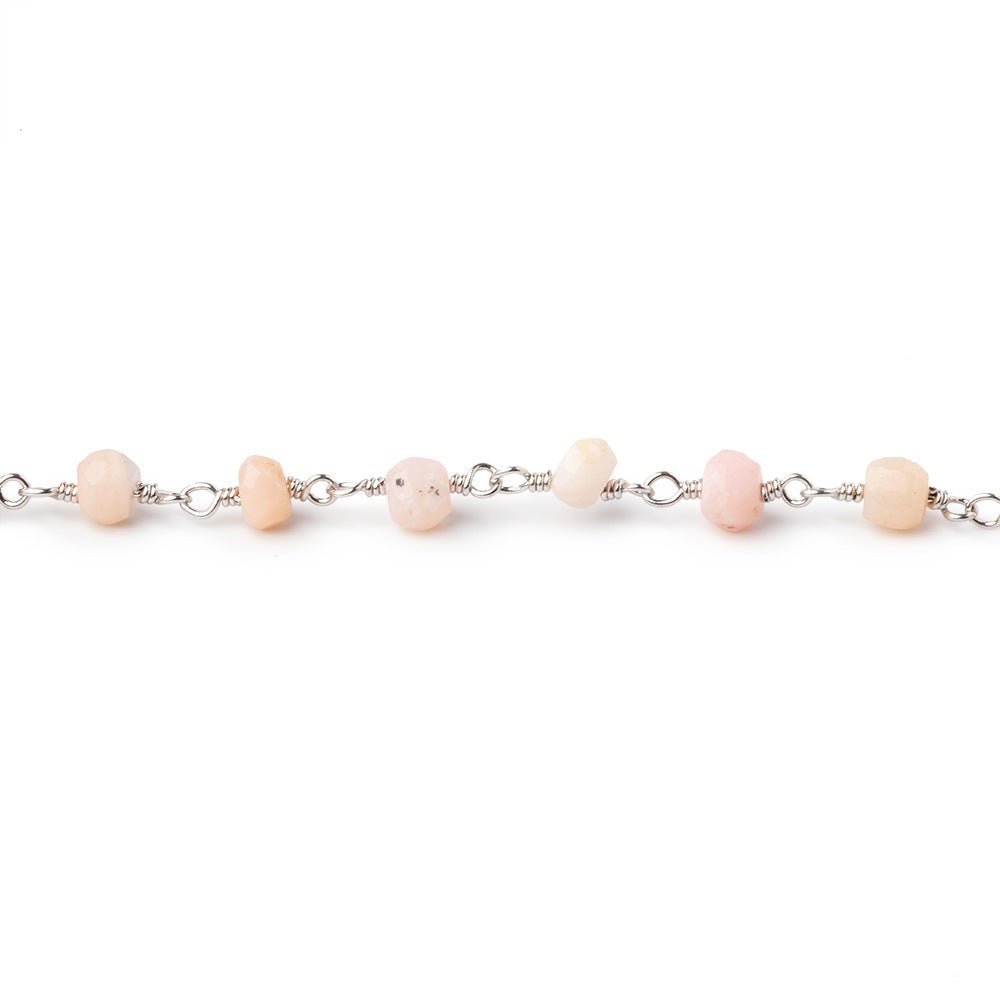 4mm Pink Peruvian Opal Faceted Rondelles on Silver Plated Chain (ONLINE ORDER ONLY)
