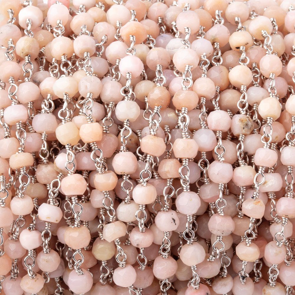 4mm Pink Peruvian Opal Faceted Rondelles on Silver Plated Chain (ONLINE ORDER ONLY)