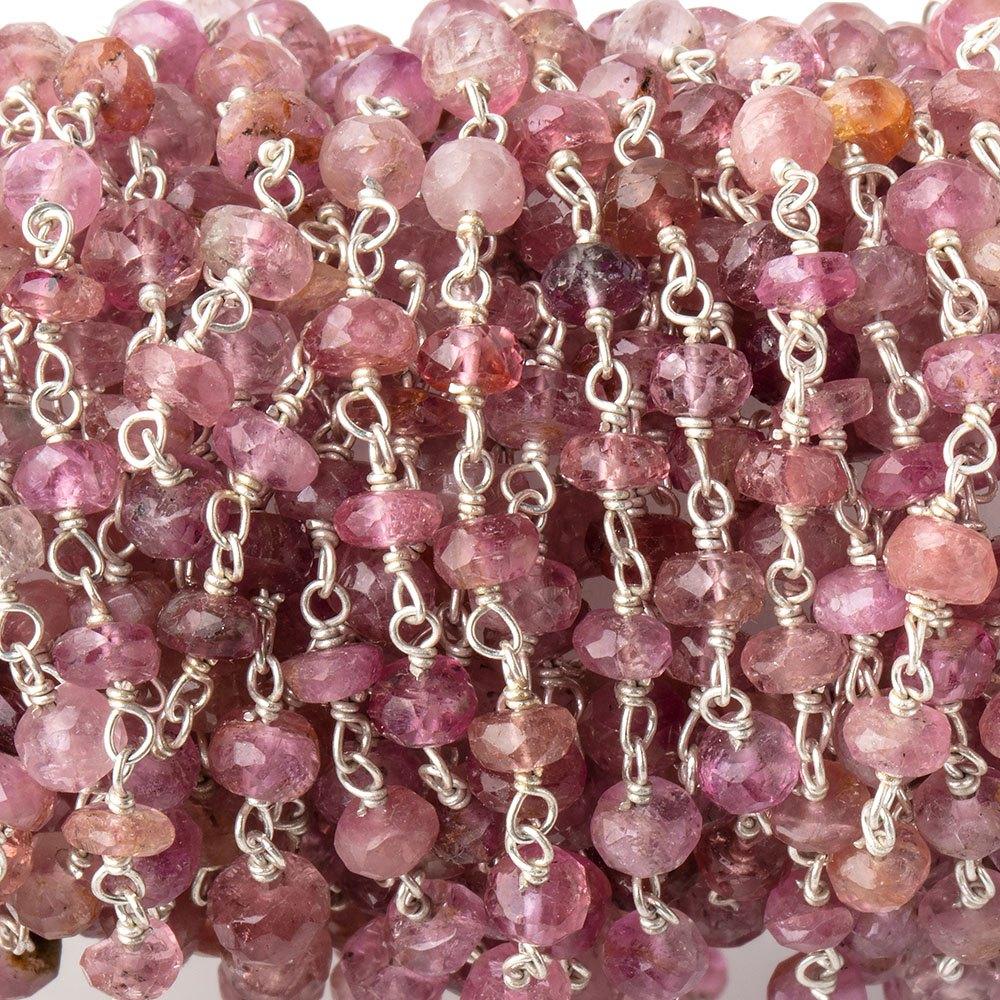 4mm Pink Tourmaline Faceted Rondelles on .925 Silver Chain by the Foot (ONLINE ORDER ONLY)