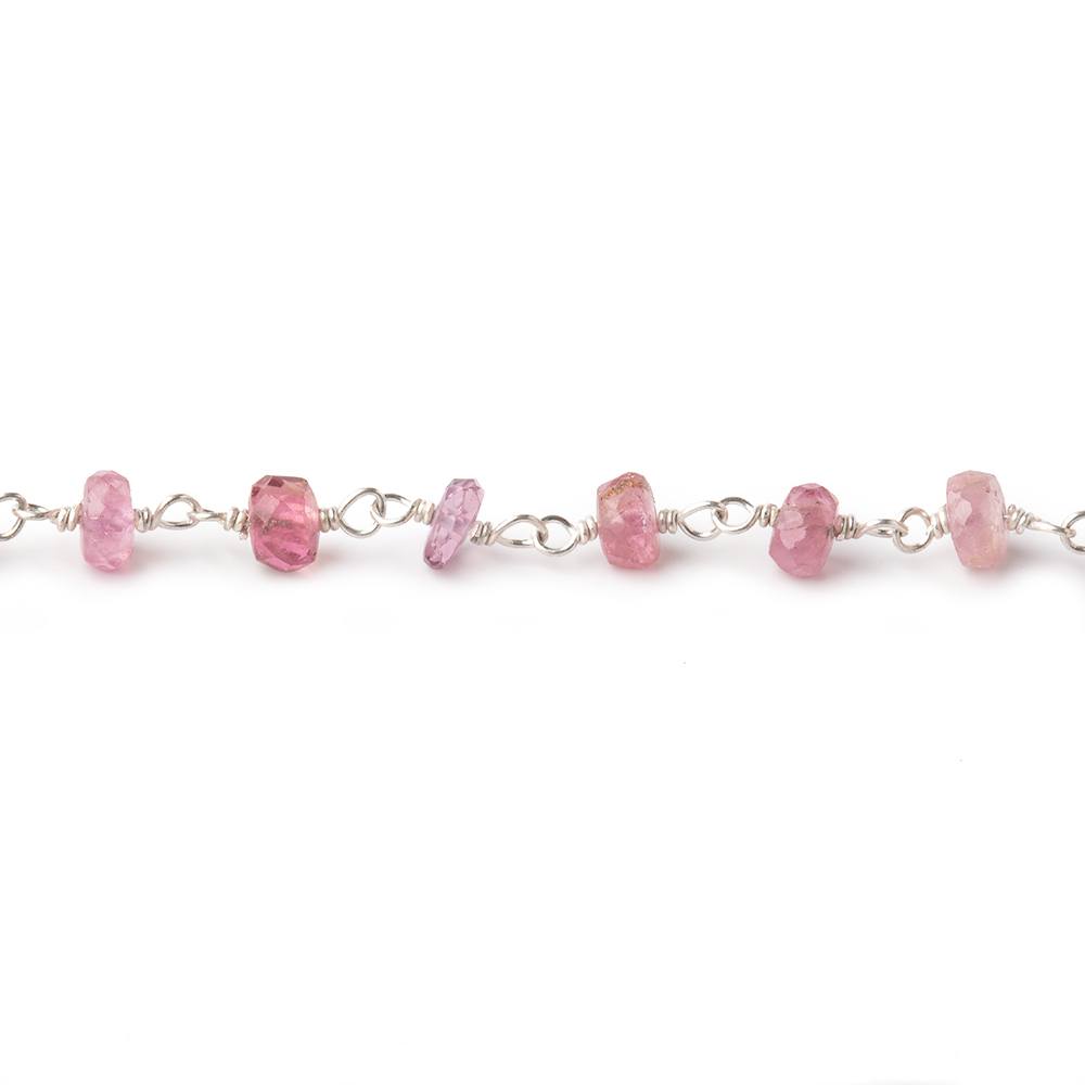 4mm Pink Tourmaline Faceted Rondelles on .925 Silver Chain by the Foot (ONLINE ORDER ONLY)