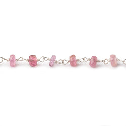 4mm Pink Tourmaline Faceted Rondelles on .925 Silver Chain by the Foot (ONLINE ORDER ONLY)