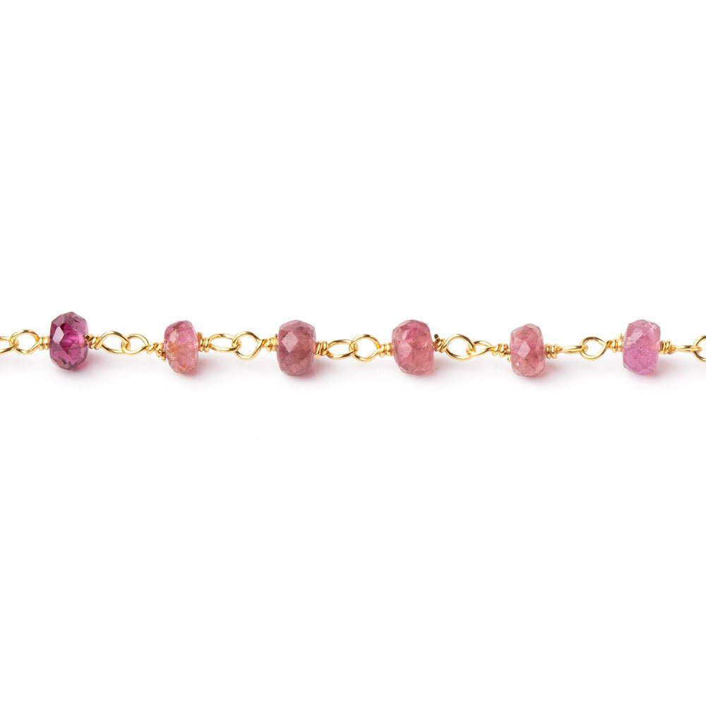 4mm Pink Tourmaline Faceted Rondelles on Vermeil Hand-Wrapped Chain (ONLINE ORDER ONLY)