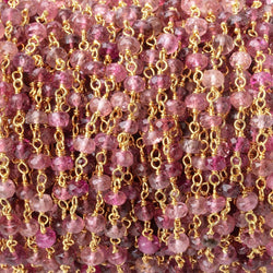 4mm Pink Tourmaline Faceted Rondelles on Vermeil Hand-Wrapped Chain (ONLINE ORDER ONLY)