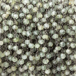 4mm Prehnite faceted rondelle Black Gold plated Chain by the foot 33 beads (ONLINE ORDER ONLY)