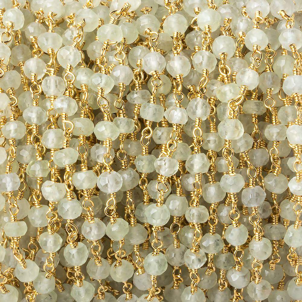 4mm Prehnite faceted rondelle Gold plated Chain by the foot 33 beads (ONLINE ORDER ONLY)
