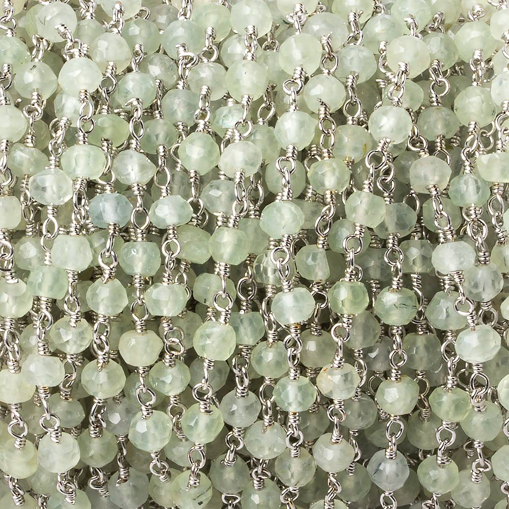 4mm Prehnite faceted rondelle Silver plated Chain by the foot 33 beads (ONLINE ORDER ONLY)