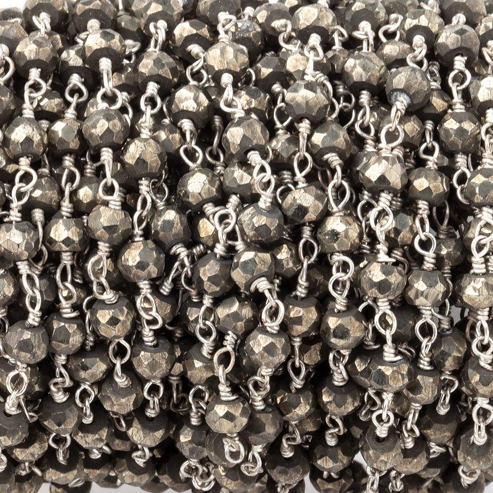 4mm Pyrite faceted rondelle .925 Silver Chain by the foot 35 pieces (ONLINE ORDER ONLY)