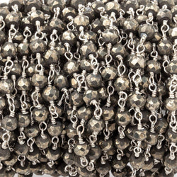 4mm Pyrite faceted rondelle .925 Silver Chain by the foot 35 pieces (ONLINE ORDER ONLY)