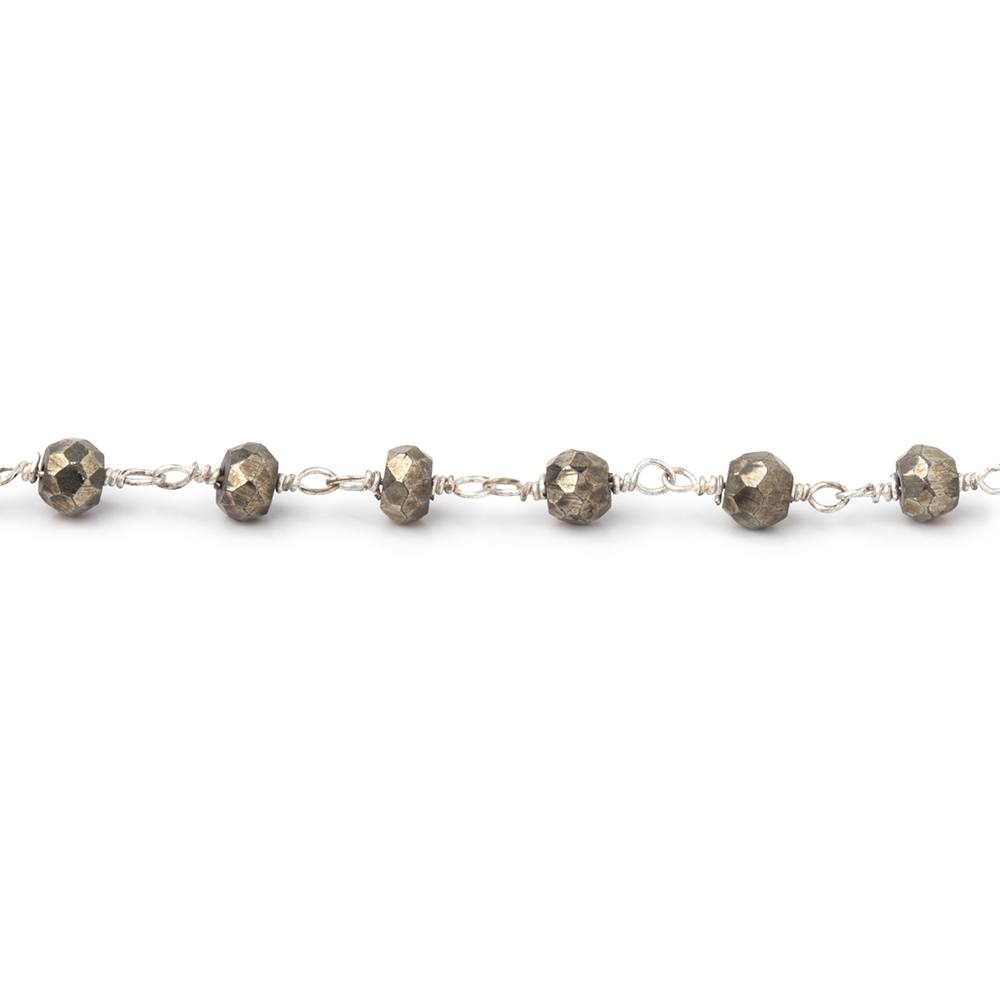 4mm Pyrite faceted rondelle .925 Silver Chain by the foot 35 pieces (ONLINE ORDER ONLY)