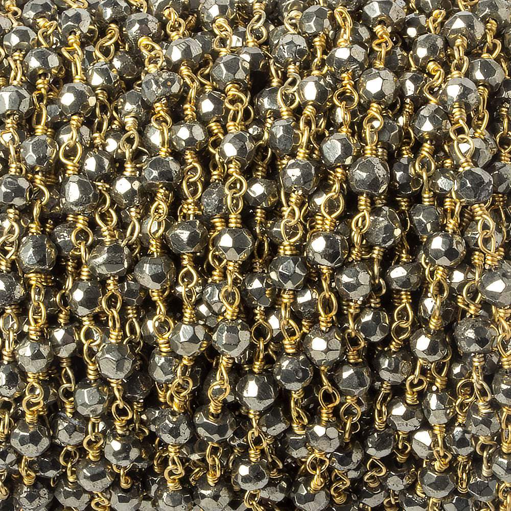 4mm Pyrite faceted rondelle Gold Chain by the foot 34 pieces (ONLINE ORDER ONLY)