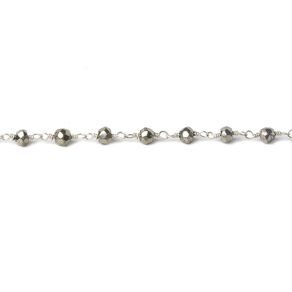 4mm Pyrite faceted rondelle Silver Chain by the foot 34 pieces (ONLINE ORDER ONLY)