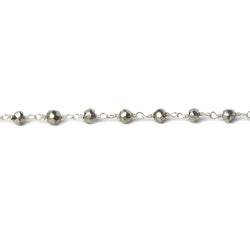 4mm Pyrite faceted rondelle Silver Chain by the foot 34 pieces (ONLINE ORDER ONLY)