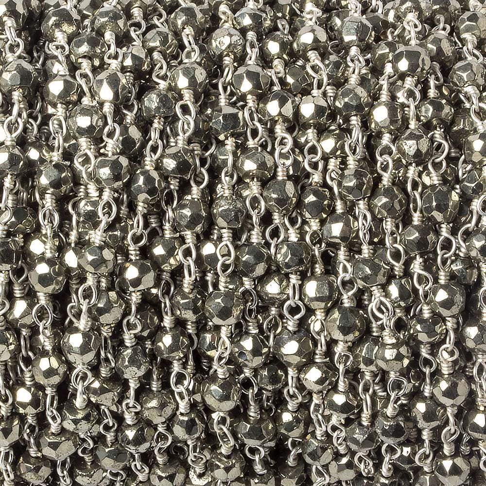 4mm Pyrite faceted rondelle Silver Chain by the foot 34 pieces (ONLINE ORDER ONLY)