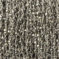 4mm Pyrite faceted rondelle Silver Chain by the foot 34 pieces (ONLINE ORDER ONLY)