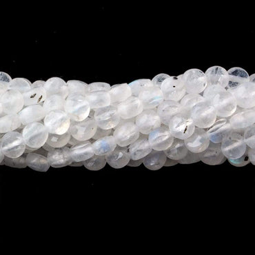 4mm Rainbow Moonstone checkerboard calibrated faceted coins 12.5 inch 85 beads AAA (ONLINE ORDER ONLY)