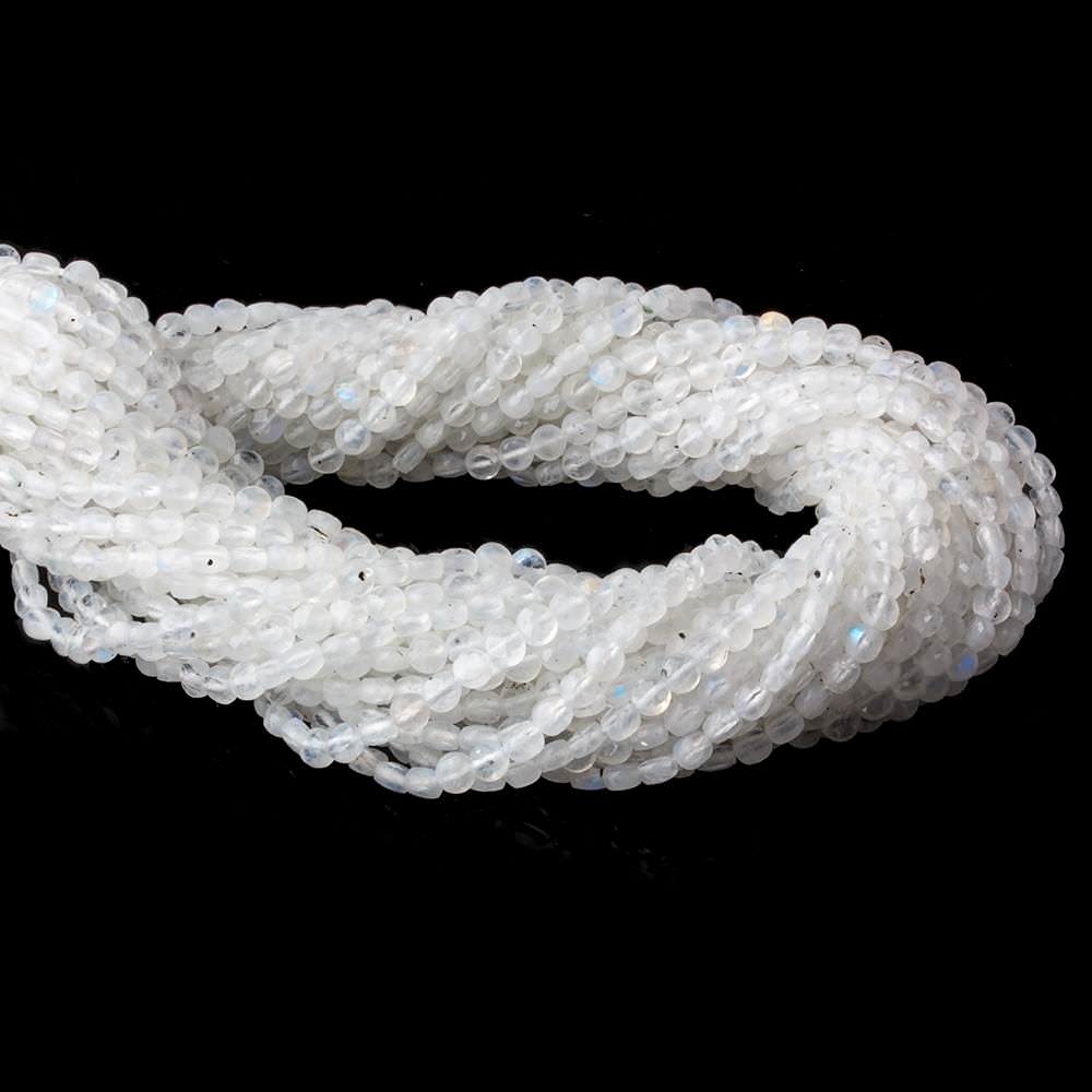 4mm Rainbow Moonstone checkerboard calibrated faceted coins 12.5 inch 85 beads AAA (ONLINE ORDER ONLY)