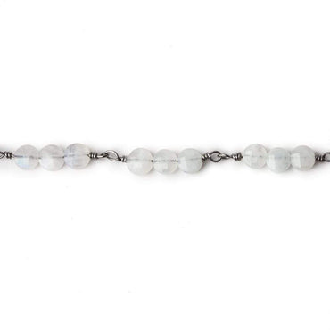 4mm Rainbow Moonstone faceted coin Trio Black Gold Chain by the foot 54 beads per length (ONLINE ORDER ONLY)