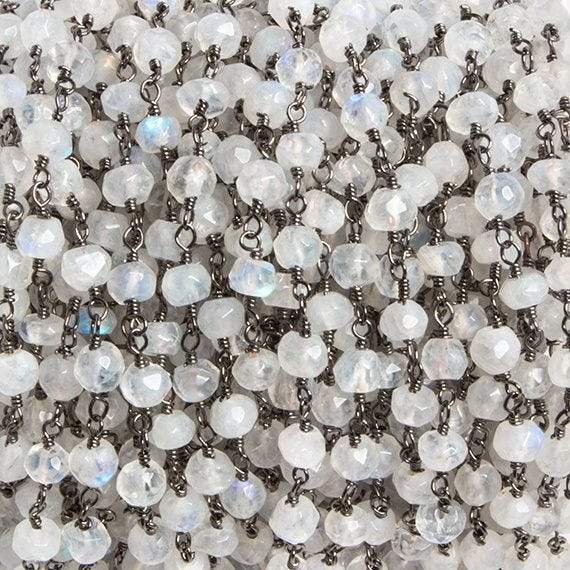 4mm Rainbow Moonstone faceted rondelle Black Gold Chain by the foot 34 pcs (ONLINE ORDER ONLY)
