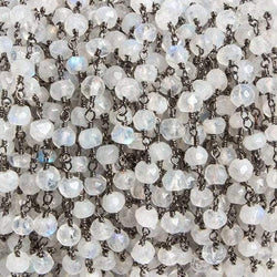 4mm Rainbow Moonstone faceted rondelle Black Gold Chain by the foot 34 pcs (ONLINE ORDER ONLY)
