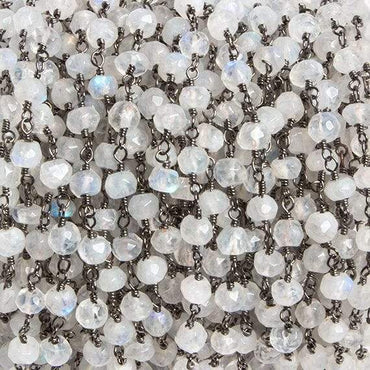 4mm Rainbow Moonstone faceted rondelle Black Gold Chain by the foot 34 pcs (ONLINE ORDER ONLY)
