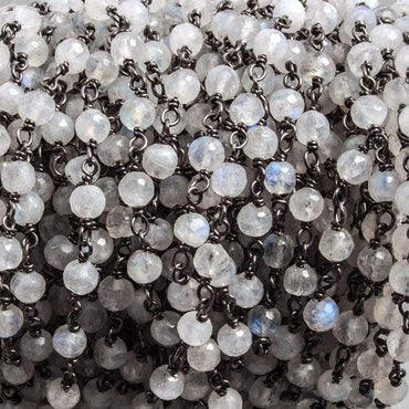 4mm Rainbow Moonstone faceted round Black Gold plated Silver Chain by the foot (ONLINE ORDER ONLY)